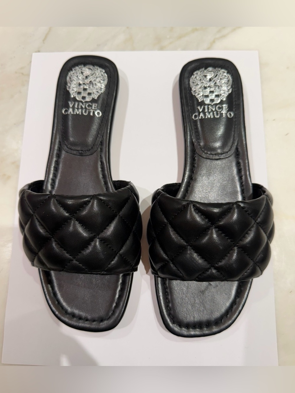 New In Box Vince Camuto Pelisa Black Quilted Leather Sandals (5.5)